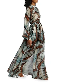 Butterfly Chiffon Long-Sleeve Gown
