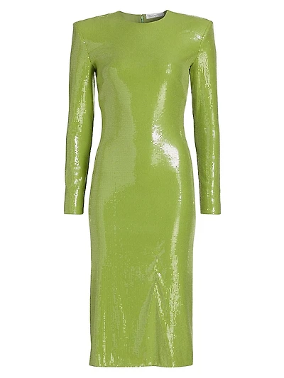 Sequined Long-Sleeve Cocktail Dress