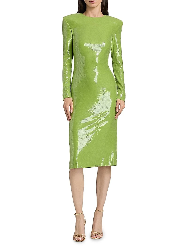 Sequined Long-Sleeve Cocktail Dress