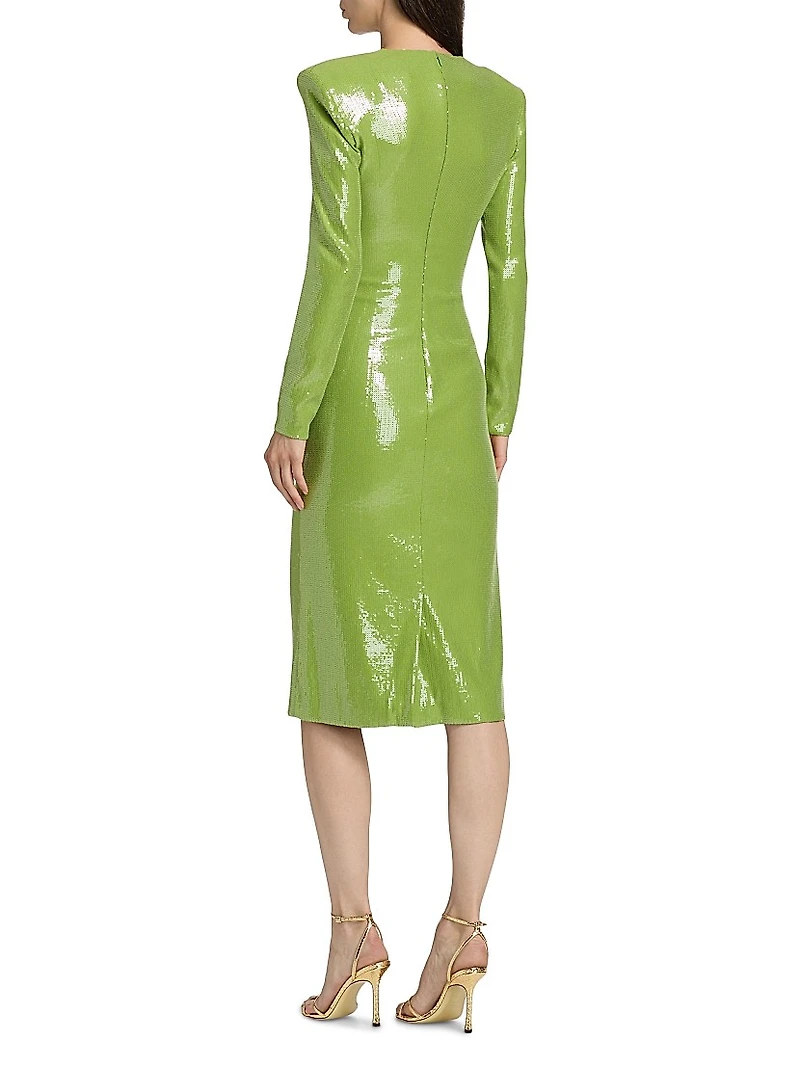 Sequined Long-Sleeve Cocktail Dress
