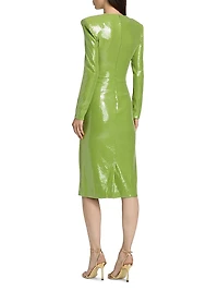 Sequined Long-Sleeve Cocktail Dress