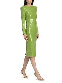 Sequined Long-Sleeve Cocktail Dress