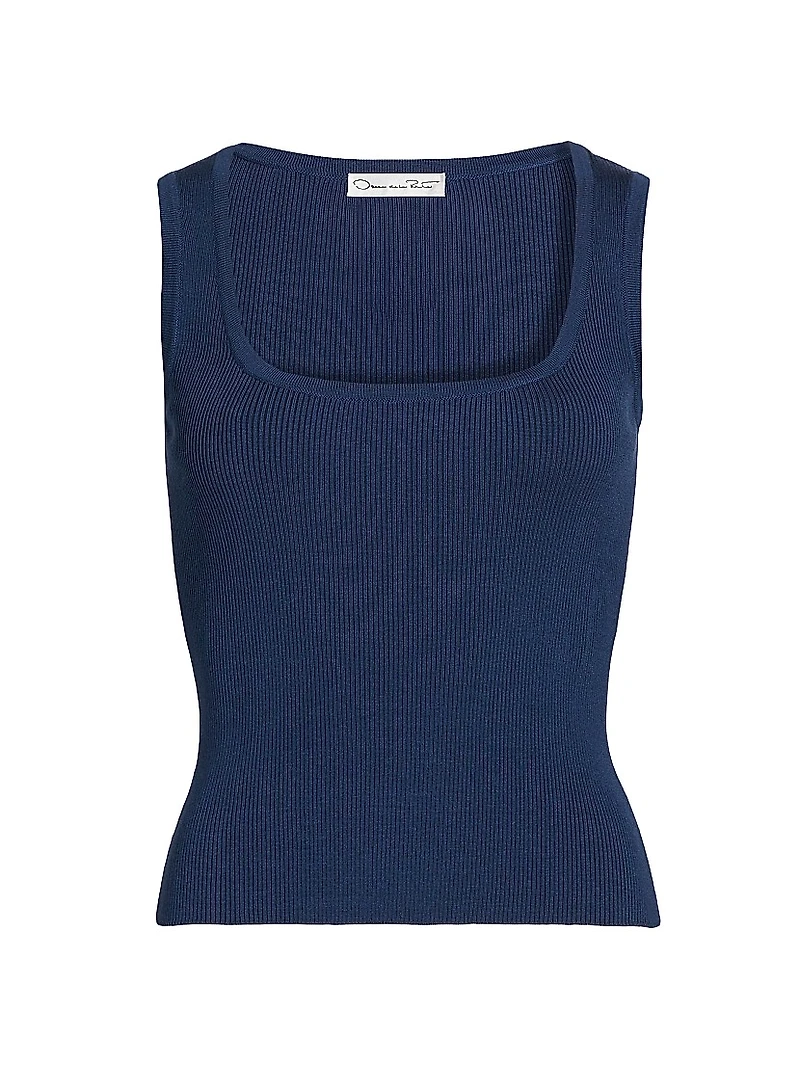 Rib-Knit Silk Scoopneck Tank