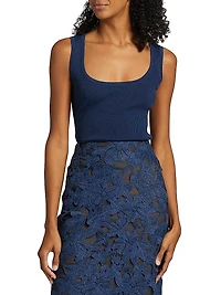 Rib-Knit Silk Scoopneck Tank