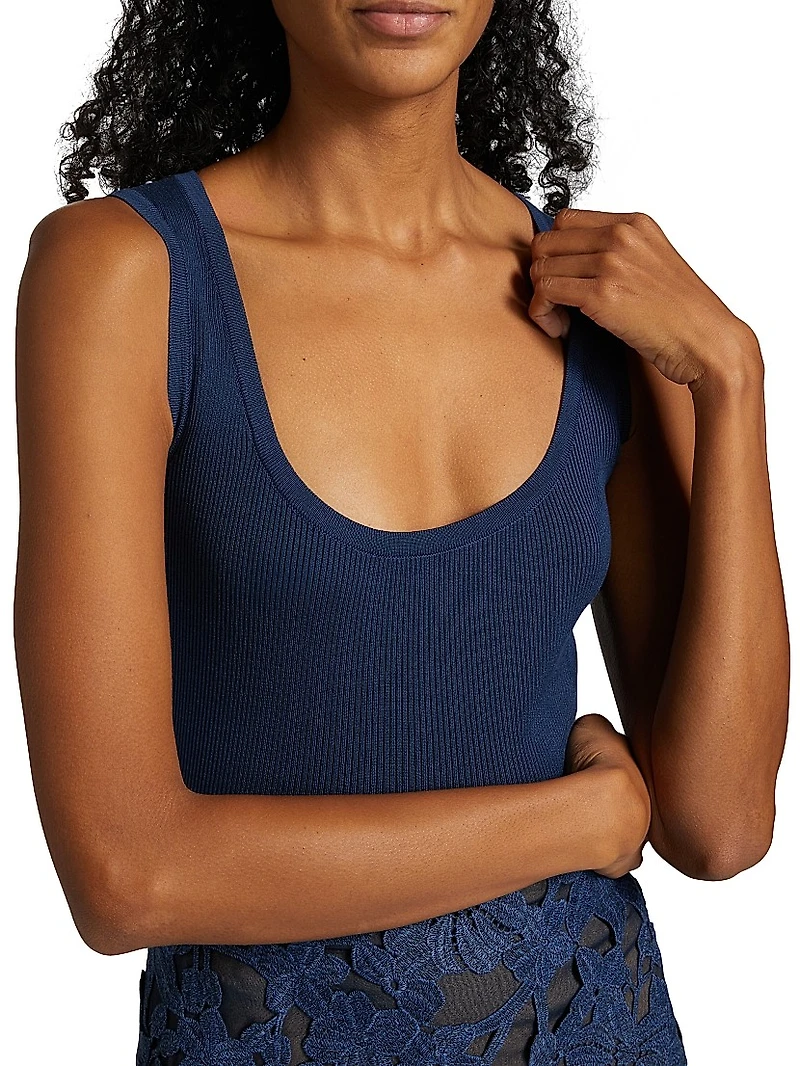 Rib-Knit Silk Scoopneck Tank