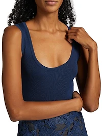 Rib-Knit Silk Scoopneck Tank