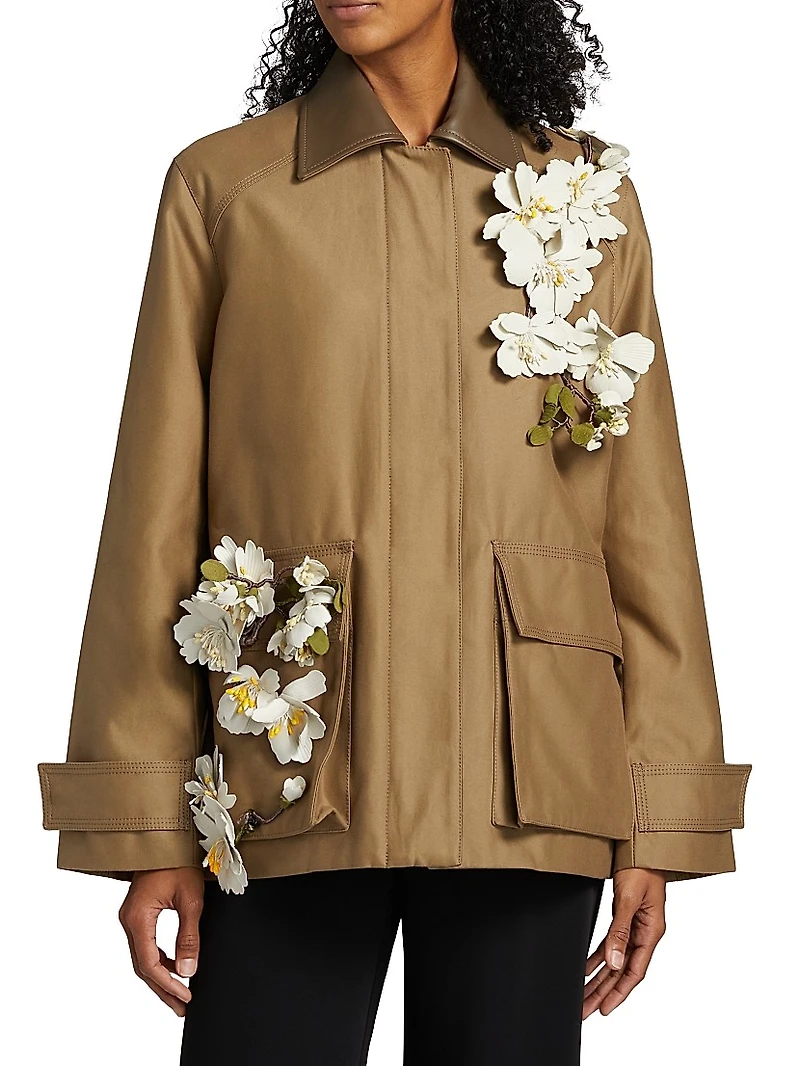 Floral Appliqué Cargo Jacket