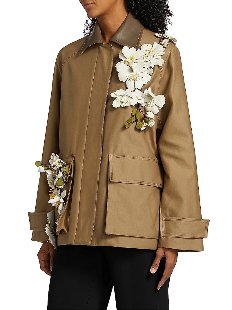 Floral Appliqué Cargo Jacket