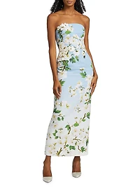 Ombré Cherry Blossom Strapless Gown