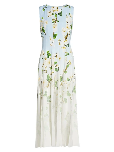Cherry Blossom Ombré Pleated Midi-Dress