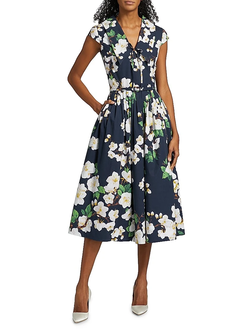 Cherry Blossom Cotton Poplin Pleated Dress