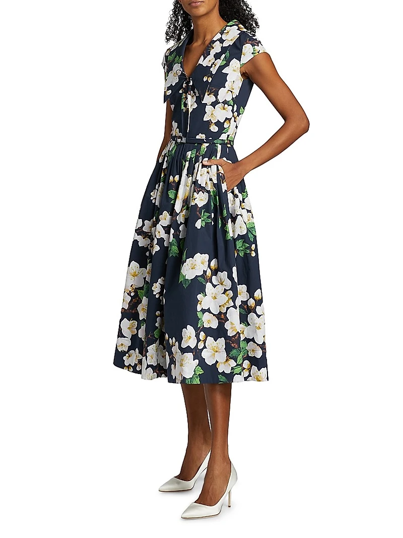 Cherry Blossom Cotton Poplin Pleated Dress