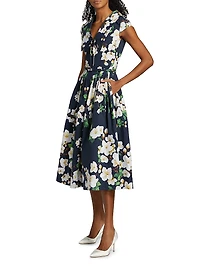 Cherry Blossom Cotton Poplin Pleated Dress