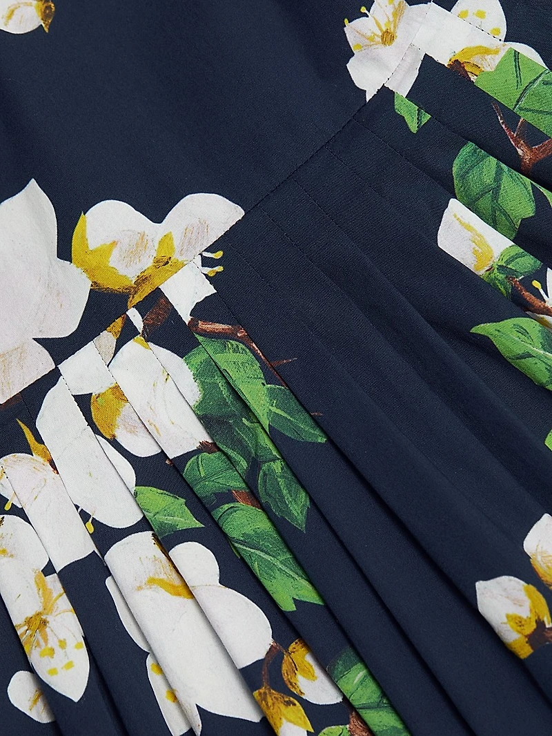Cherry Blossom Cotton Poplin Pleated Dress