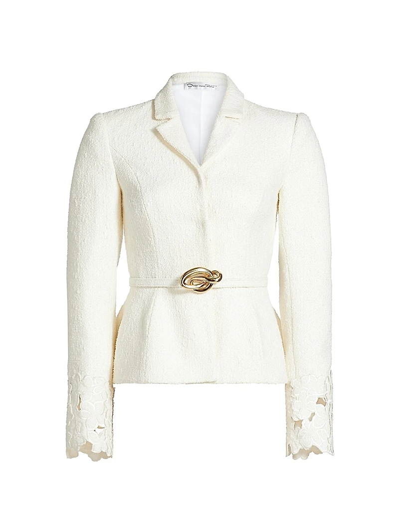 Embroidered Tweed Belted Jacket