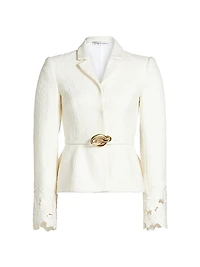 Embroidered Tweed Belted Jacket