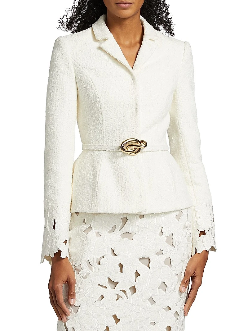 Embroidered Tweed Belted Jacket