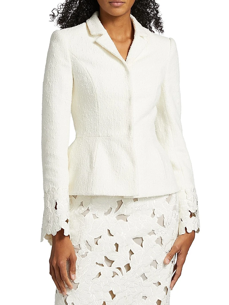 Embroidered Tweed Belted Jacket