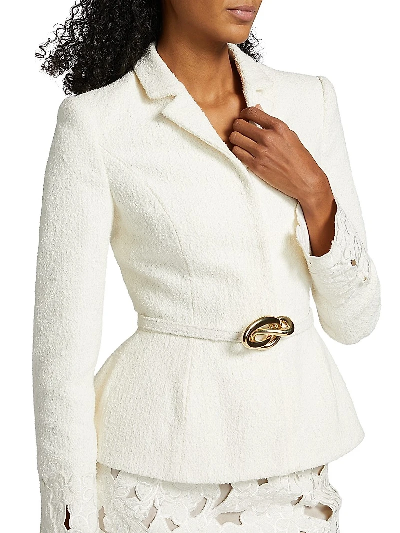 Embroidered Tweed Belted Jacket