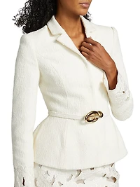 Embroidered Tweed Belted Jacket