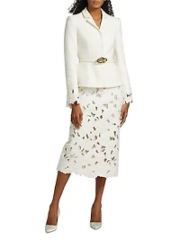 Embroidered Tweed Belted Jacket