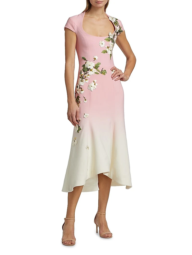 Cherry Blossom Embroidered Ombré Dress