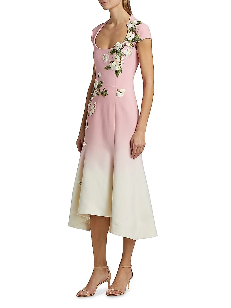 Cherry Blossom Embroidered Ombré Dress