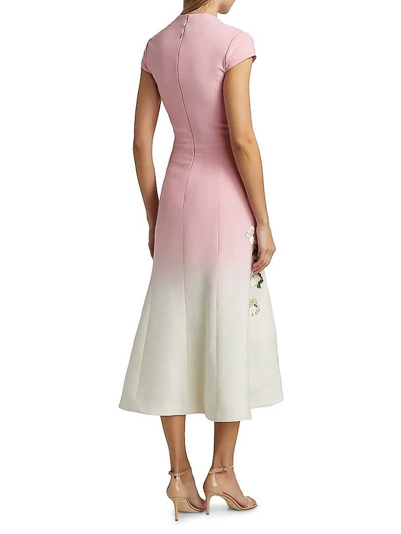 Cherry Blossom Embroidered Ombré Dress