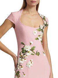 Cherry Blossom Embroidered Ombré Dress