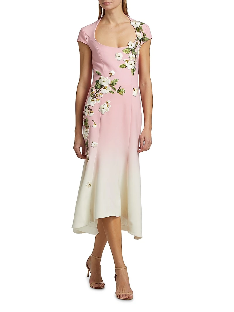 Cherry Blossom Embroidered Ombré Dress
