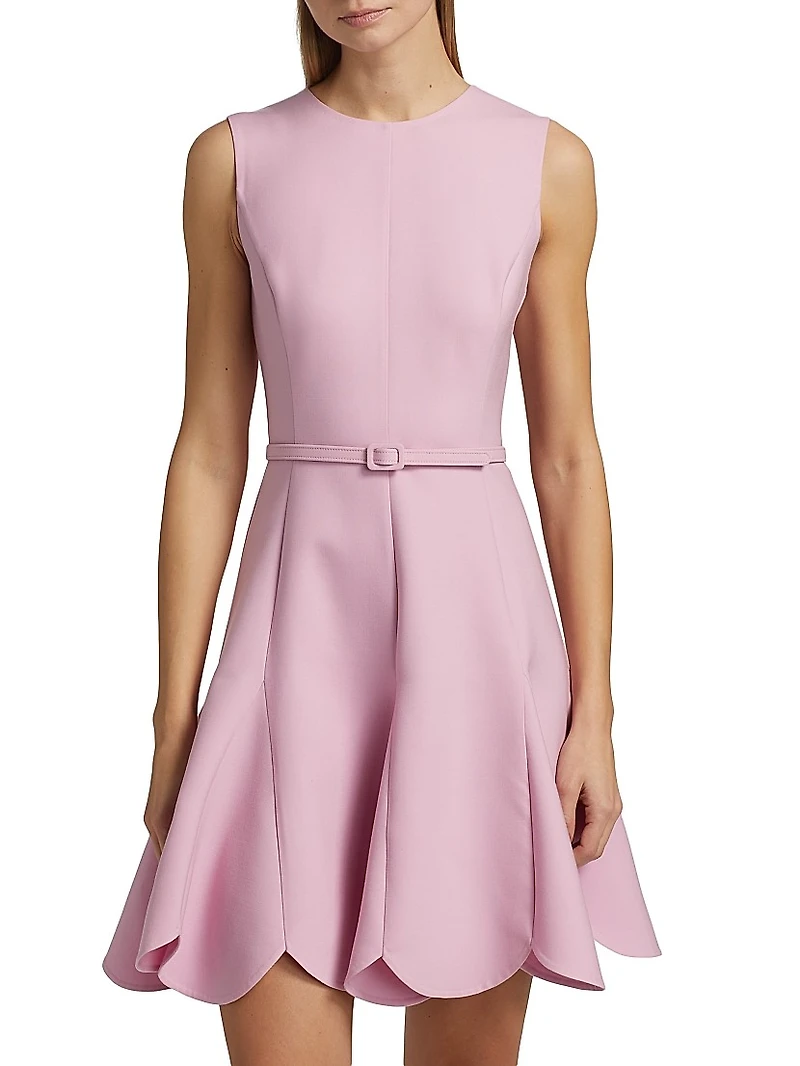 Stretch Wool Scalloped-Hem Minidress