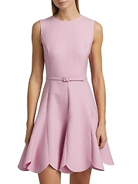 Stretch Wool Scalloped-Hem Minidress