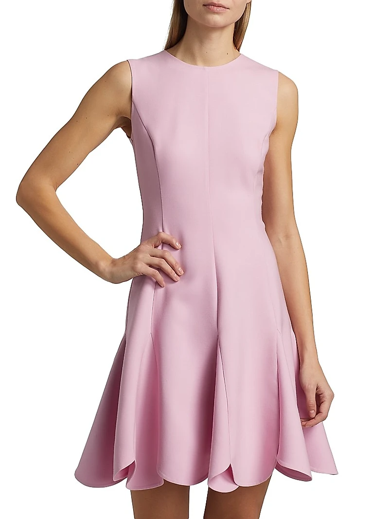 Stretch Wool Scalloped-Hem Minidress