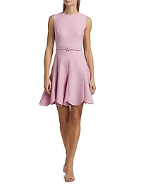 Stretch Wool Scalloped-Hem Minidress