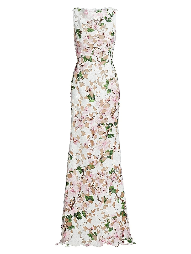 Cherry Blossom Guipure Column Gown