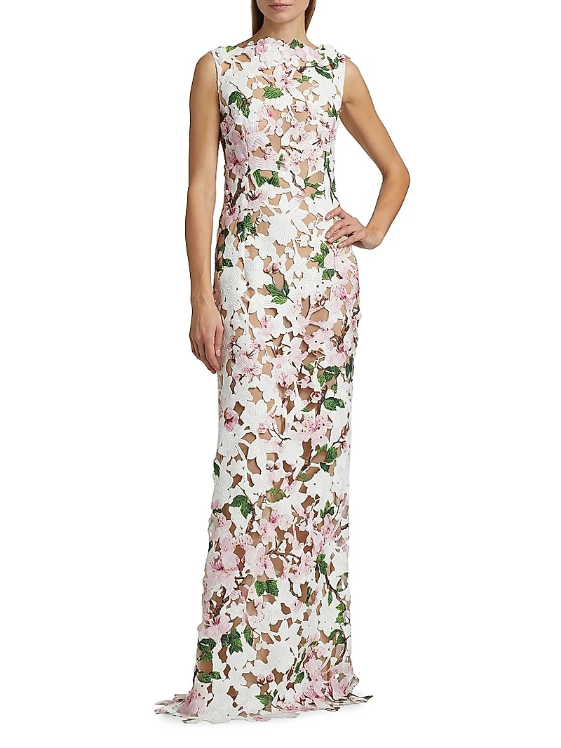 Cherry Blossom Guipure Column Gown