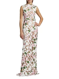 Cherry Blossom Guipure Column Gown