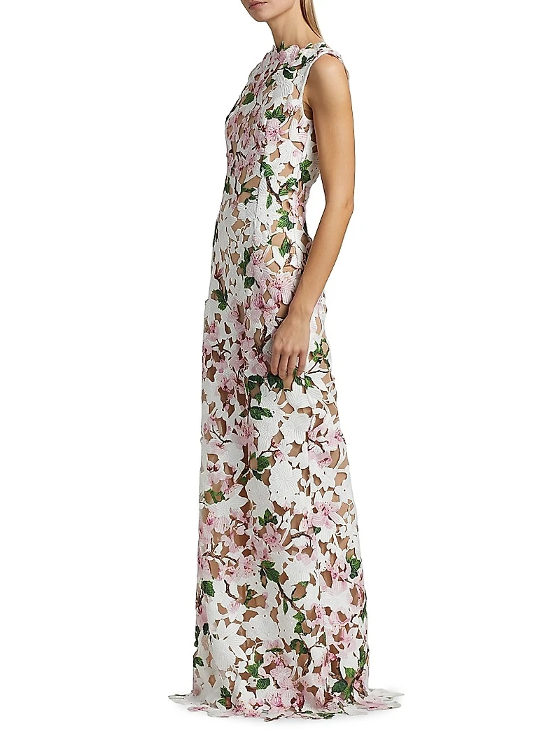 Cherry Blossom Guipure Column Gown