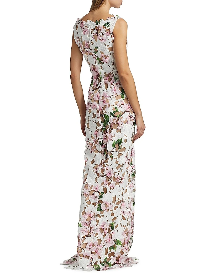 Cherry Blossom Guipure Column Gown
