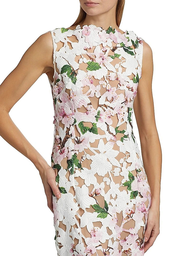 Cherry Blossom Guipure Column Gown