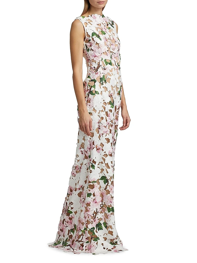 Cherry Blossom Guipure Column Gown