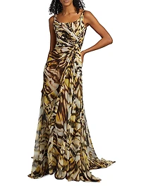 Abstract Butterfly Silk Chiffon Gown