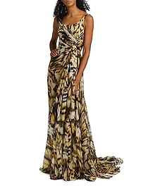 Abstract Butterfly Silk Chiffon Gown