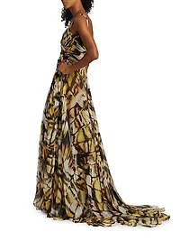 Abstract Butterfly Silk Chiffon Gown