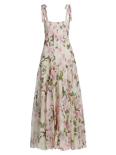 Cherry Blossom Pleated Organza Scoopneck Gown