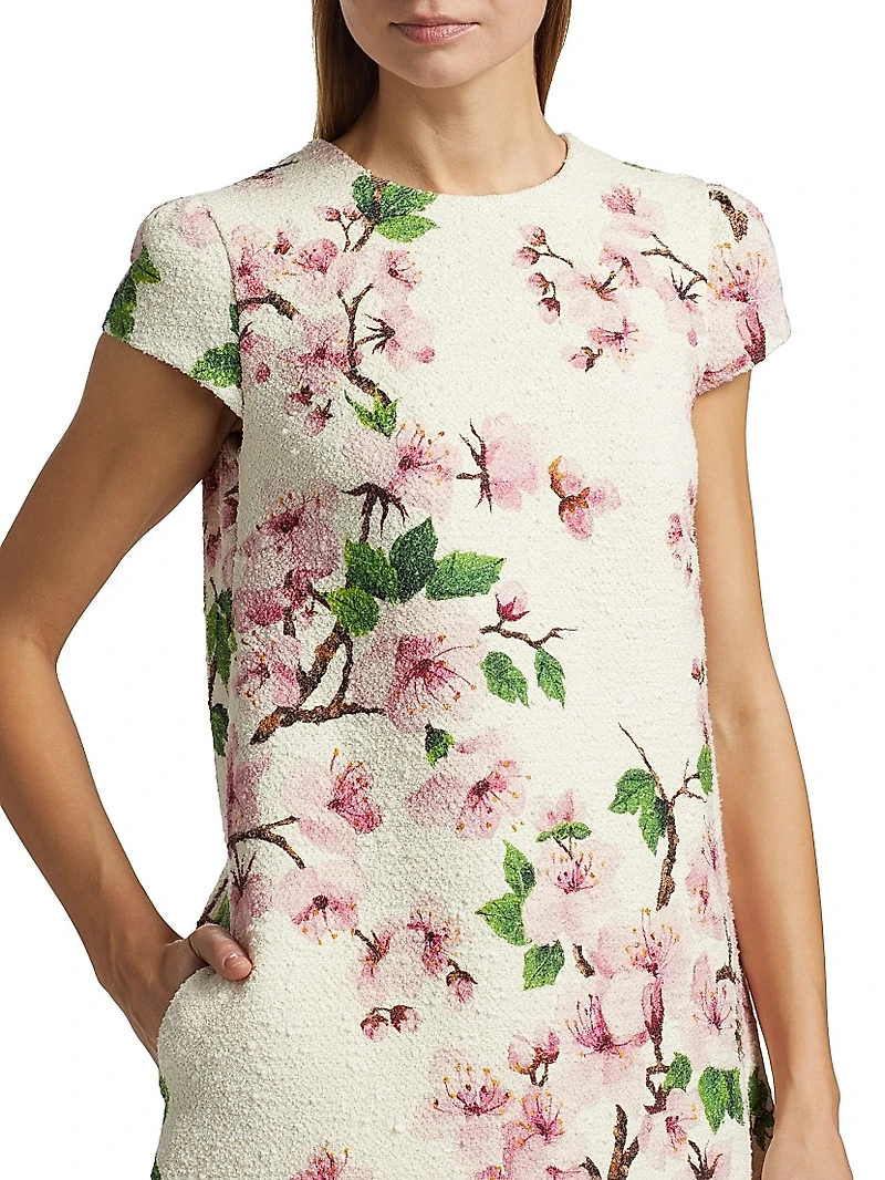 Cherry Blossom Embroidered Cap Sleeve Dress