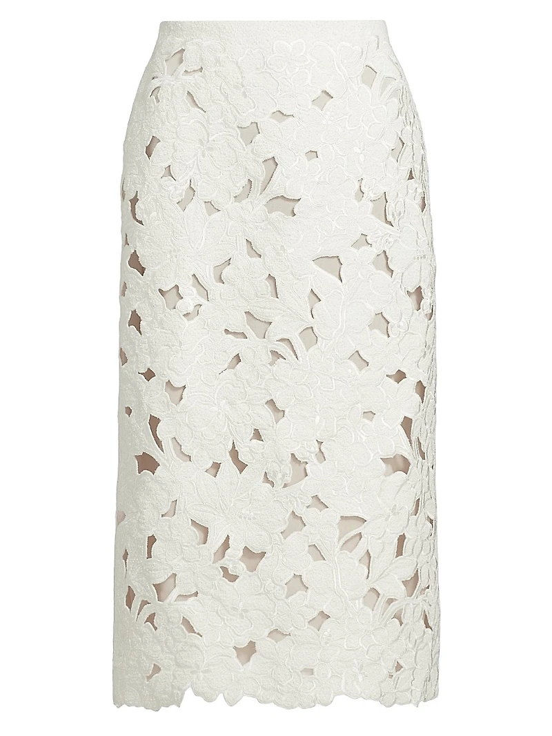 Tweed Embroidered Cut-Out Midi-Skirt