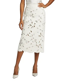 Tweed Embroidered Cut-Out Midi-Skirt
