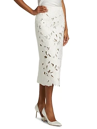 Tweed Embroidered Cut-Out Midi-Skirt