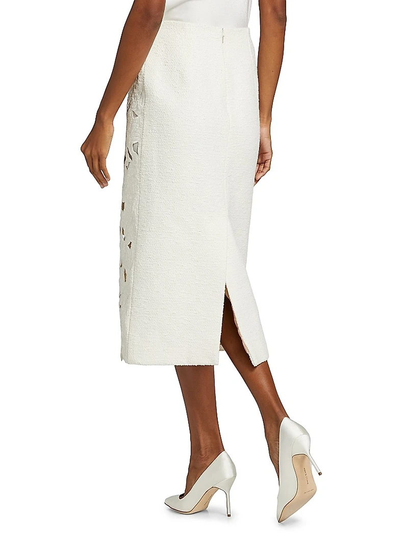 Tweed Embroidered Cut-Out Midi-Skirt